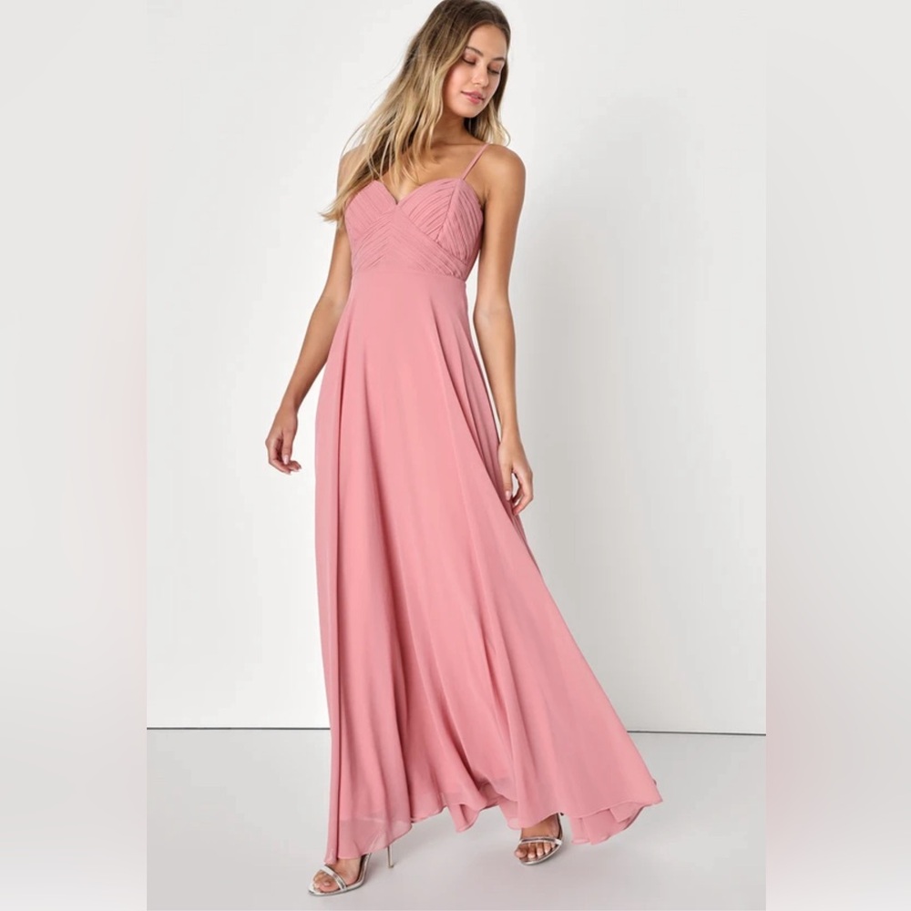 NWT Lulus Ultimate Elegance Rose Pink Pleated Backless Maxi Dress Size Medium